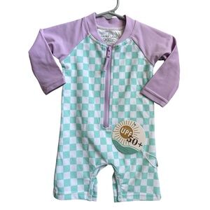 Caden Lane Long Sleeve Rash Guard Swim Romper Shortie 0-3 Months NWT